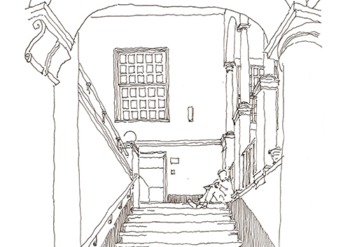desenhando nas escadarias do paço